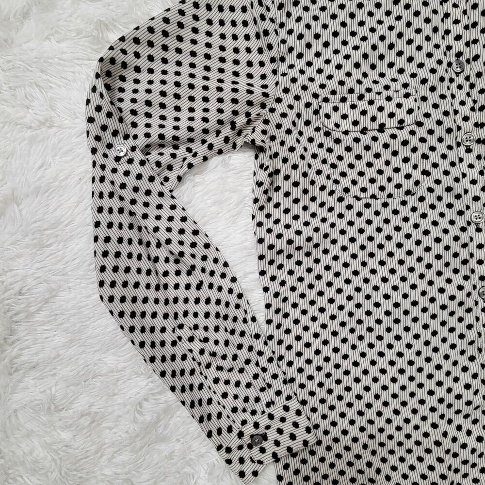 LOFT Polka Dot Striped Button Down Shirt Womens XS Black White Long Sleeve - Picture 8 of 9